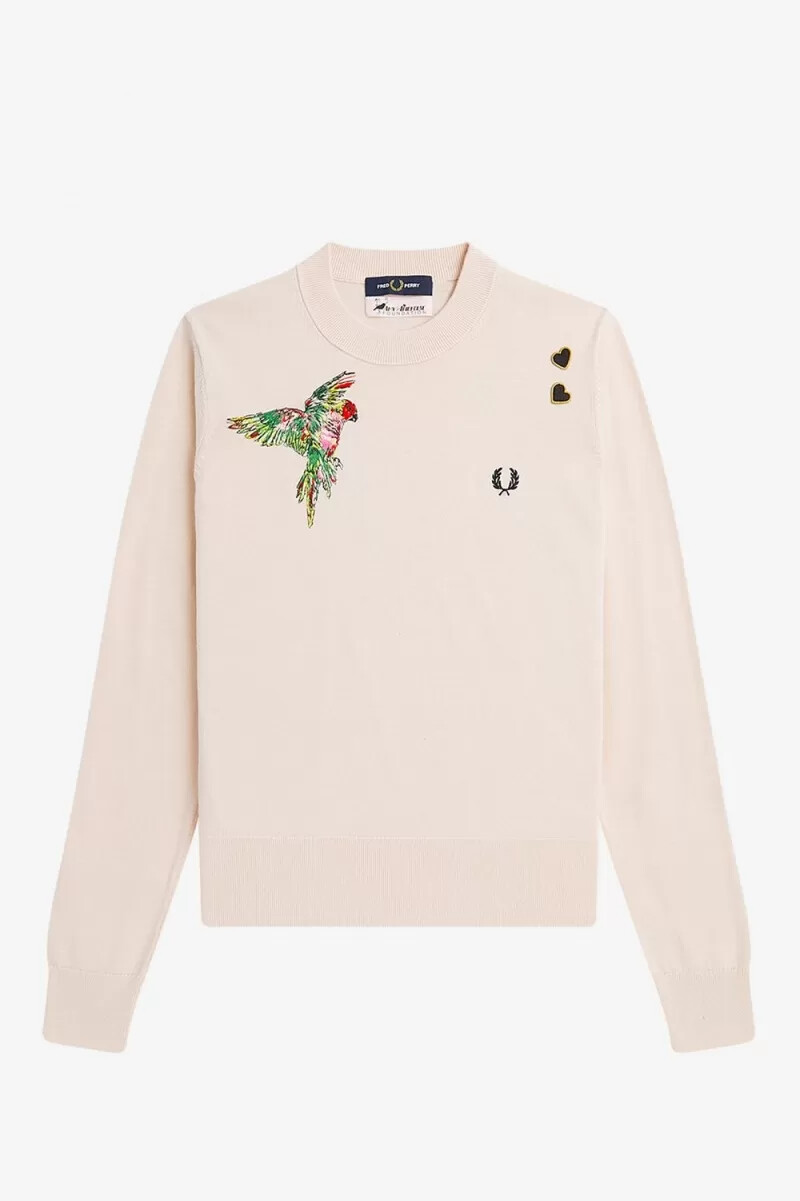 maglione da donna ricamato fred perry rosa latte