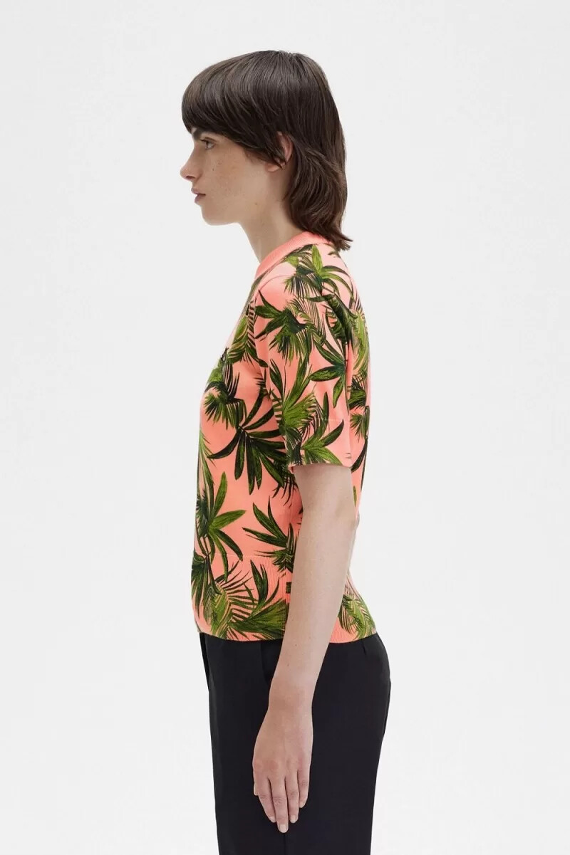 maglione da donna fred perry palm print coral heat