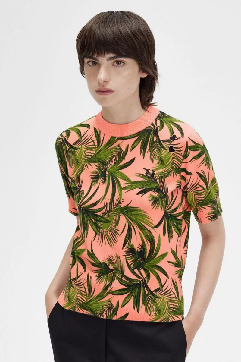 maglione da donna fred perry palm print coral heat