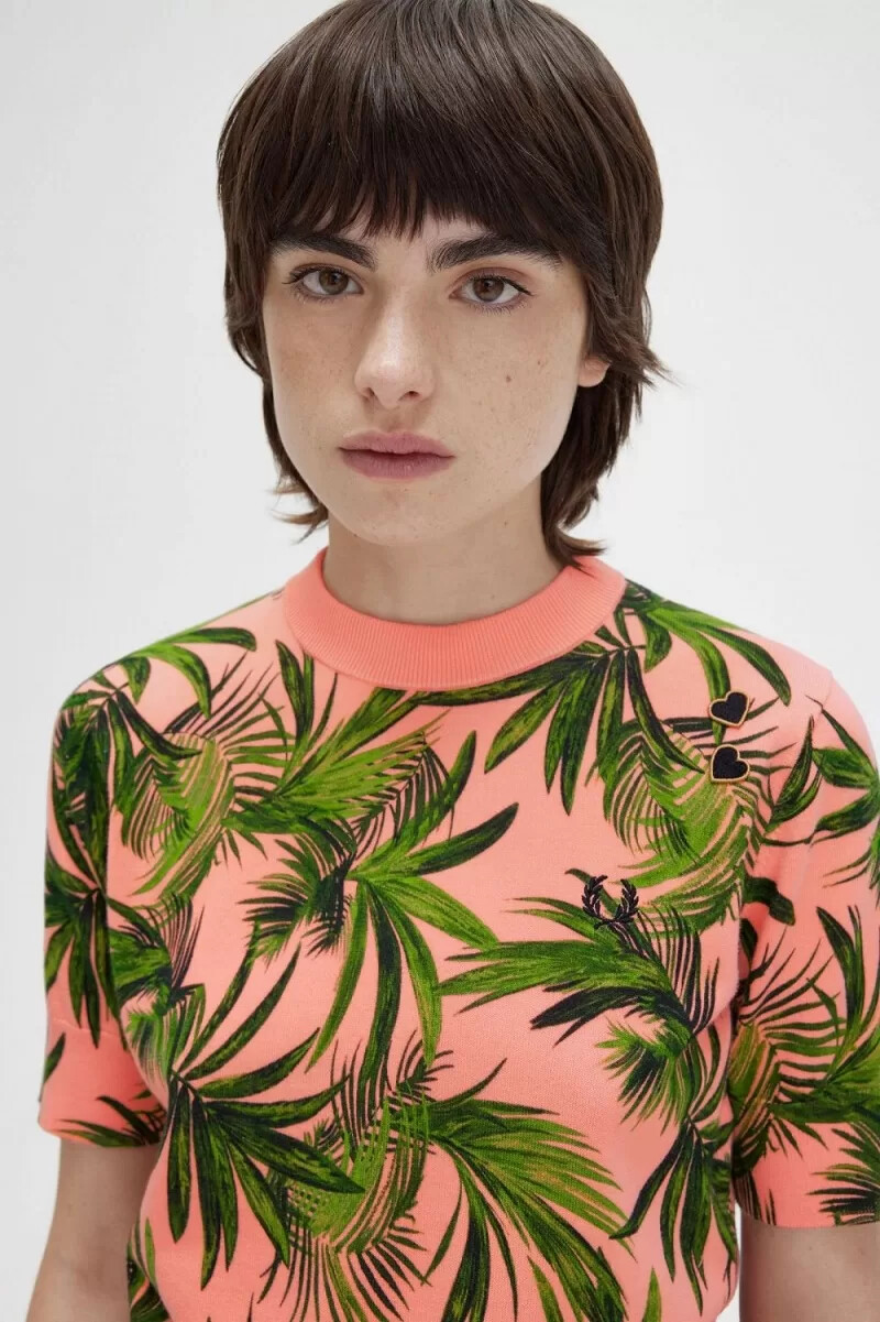 maglione da donna fred perry palm print coral heat