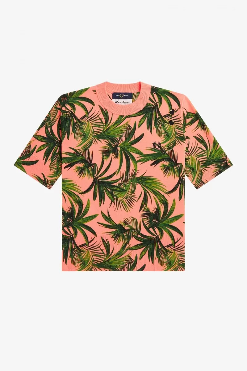 maglione da donna fred perry palm print coral heat
