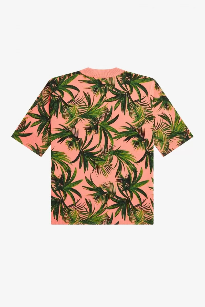 maglione da donna fred perry palm print coral heat