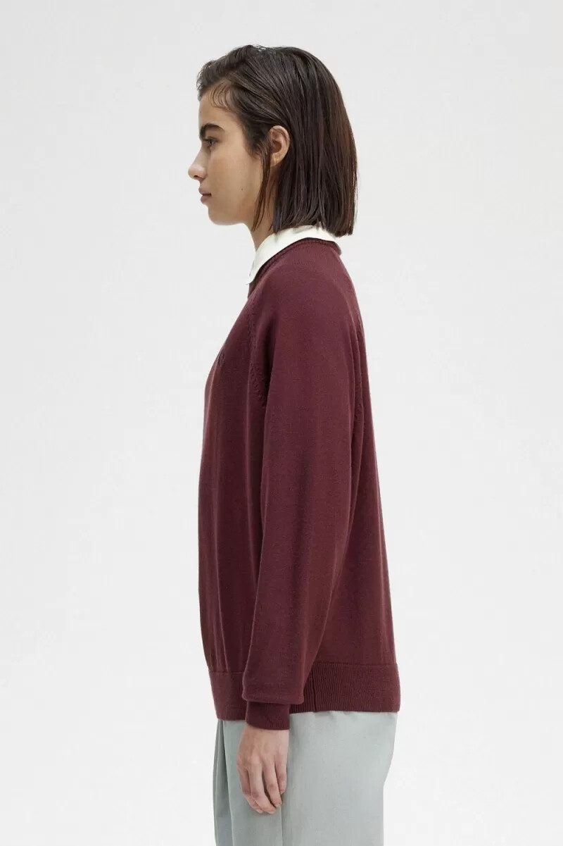 maglione girocollo da donna fred perry color sangue di bue