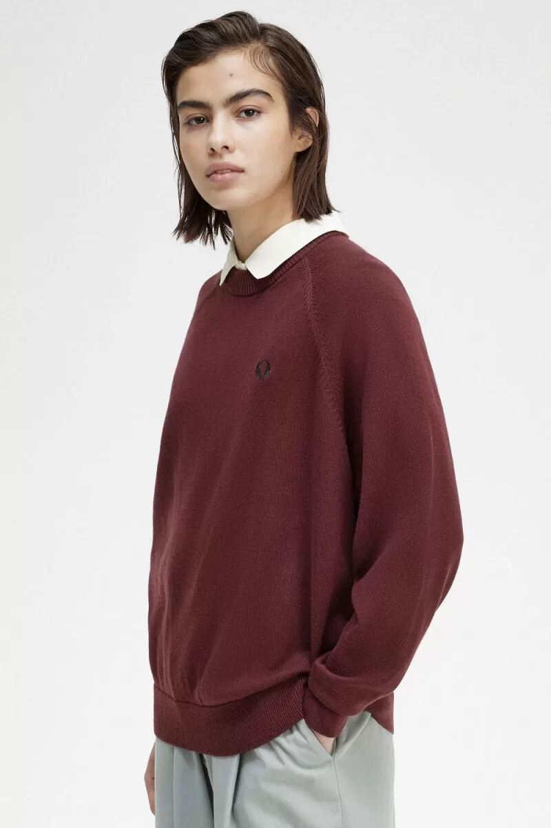 maglione girocollo da donna fred perry color sangue di bue
