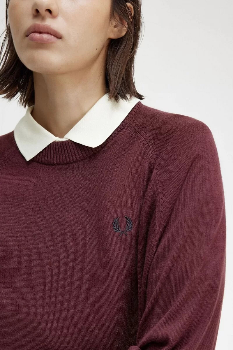 maglione girocollo da donna fred perry color sangue di bue