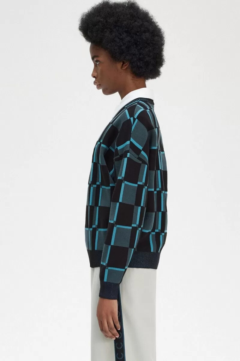 maglione da donna fred perry chequerboard cyber blue