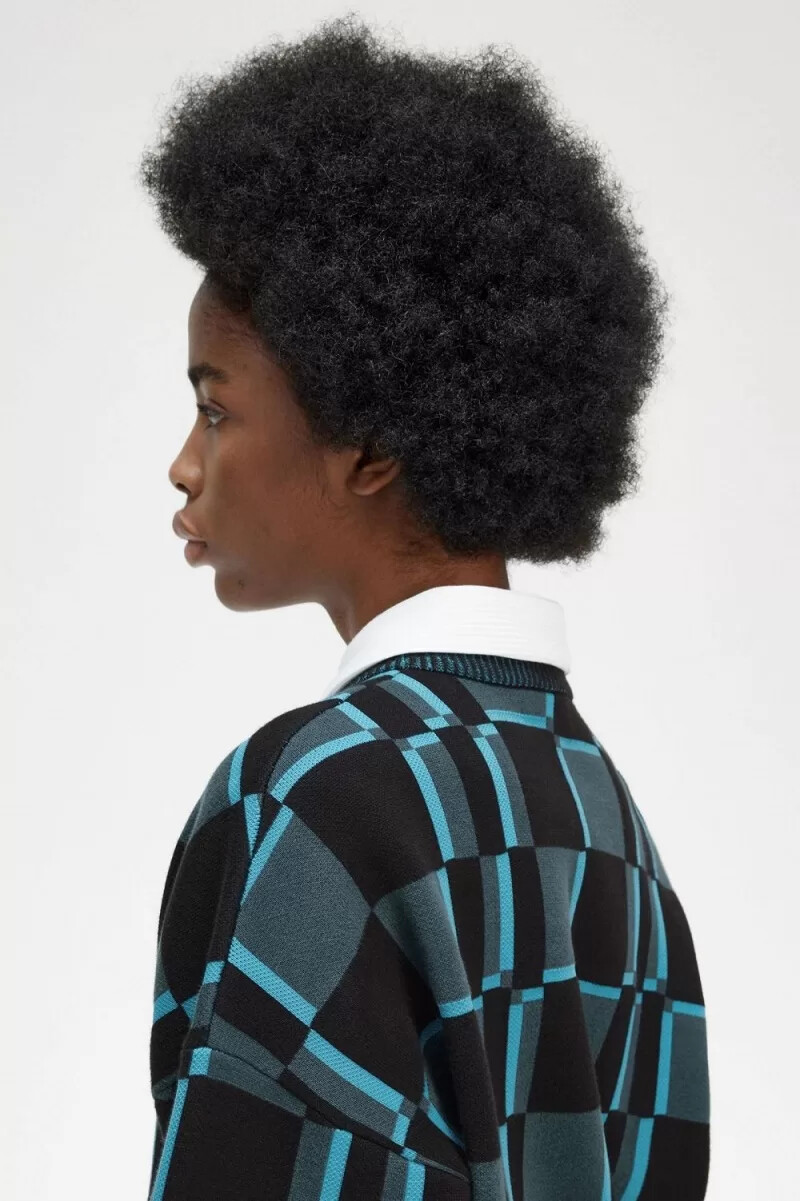 maglione da donna fred perry chequerboard cyber blue