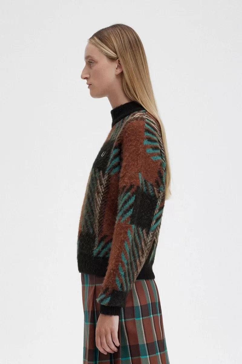 maglione da donna fred perry glitch tartan whisky brown