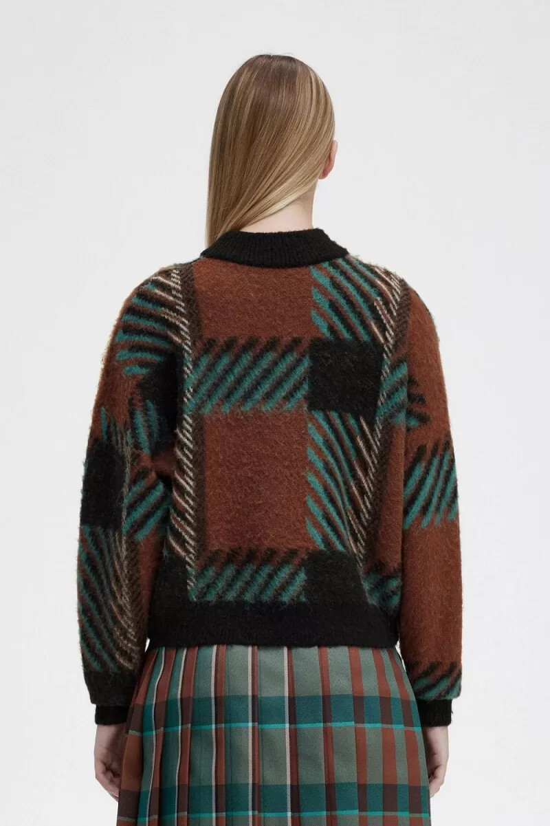 maglione da donna fred perry glitch tartan whisky brown