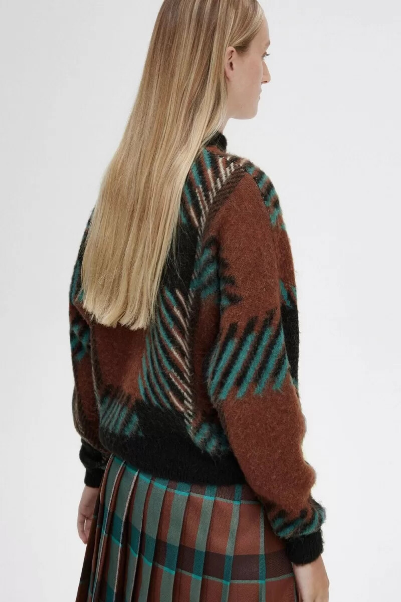 maglione da donna fred perry glitch tartan whisky brown