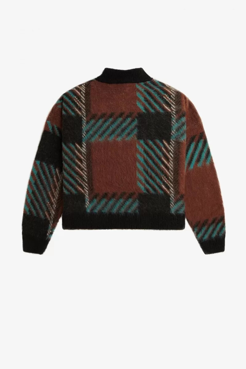 maglione da donna fred perry glitch tartan whisky brown