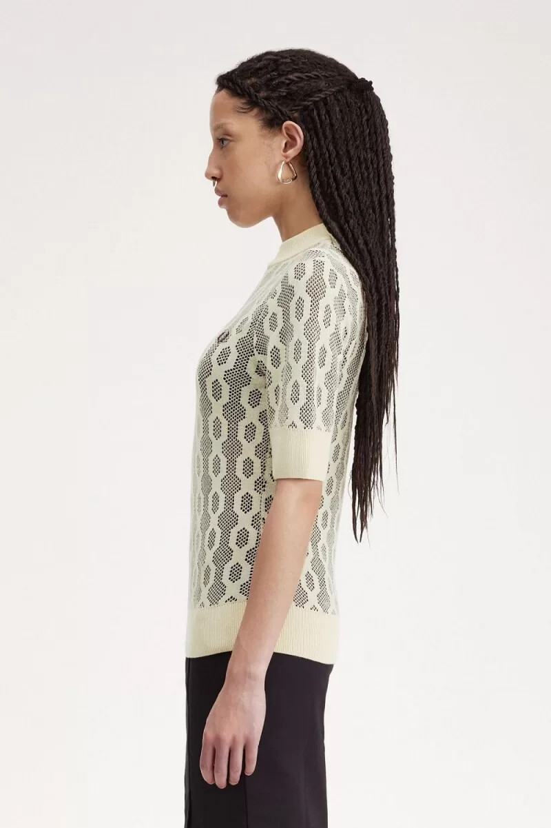 maglione a maniche corte da donna fred perry open-knit oatmeal