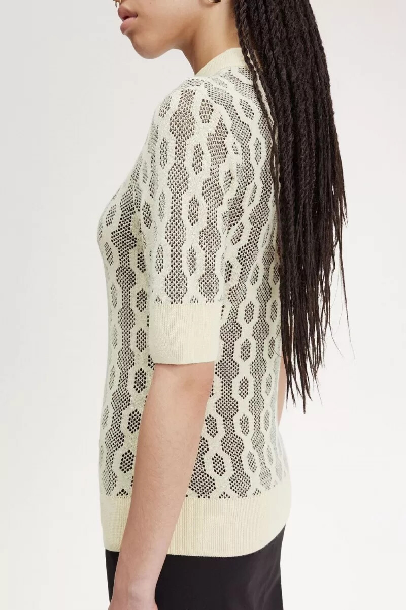 maglione a maniche corte da donna fred perry open-knit oatmeal