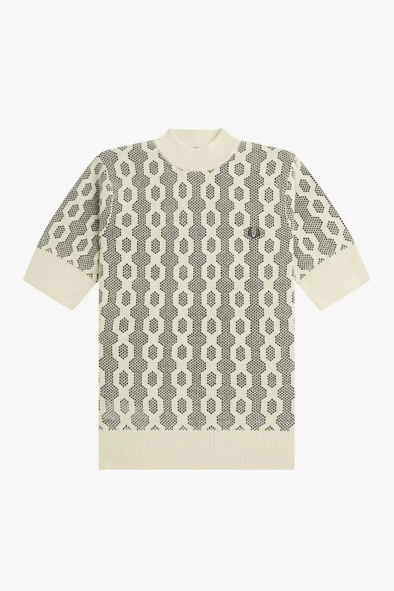 maglione a maniche corte da donna fred perry open-knit oatmeal