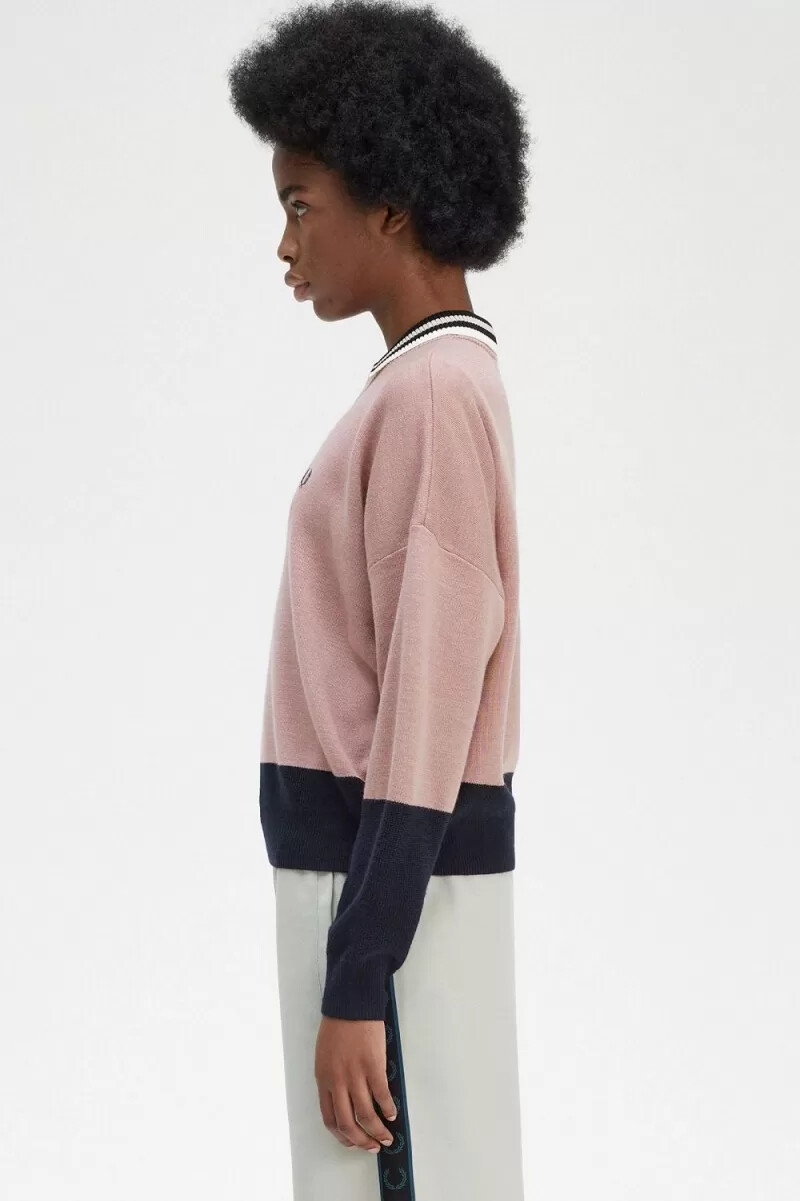 maglione da donna fred perry color block rosa antico