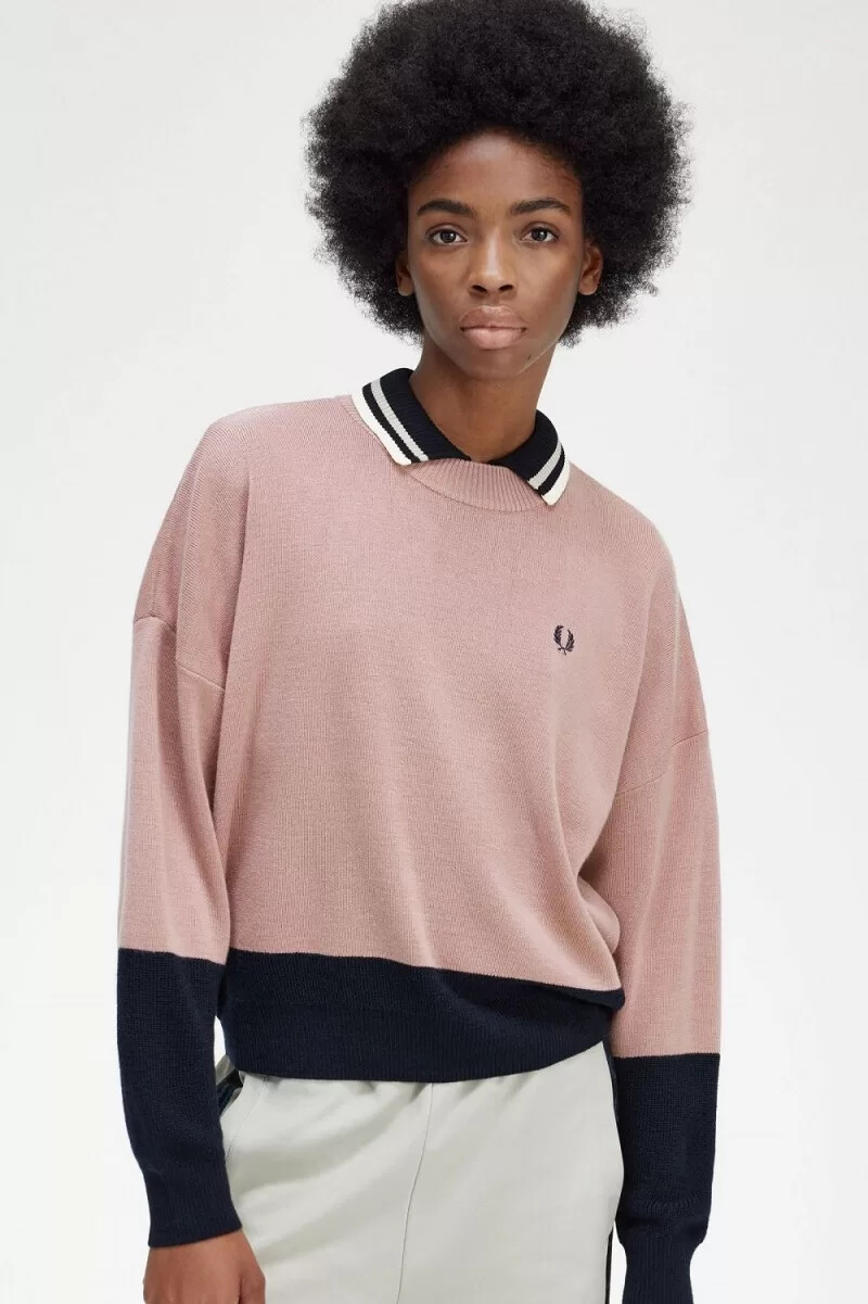 maglione da donna fred perry color block rosa antico