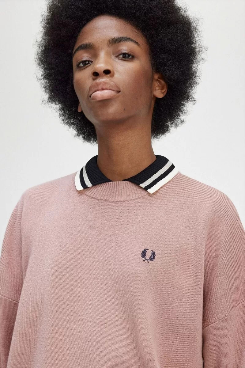 maglione da donna fred perry color block rosa antico