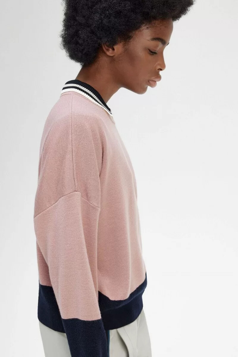 maglione da donna fred perry color block rosa antico
