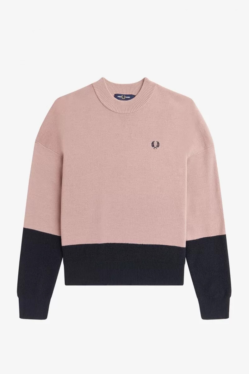 maglione da donna fred perry color block rosa antico