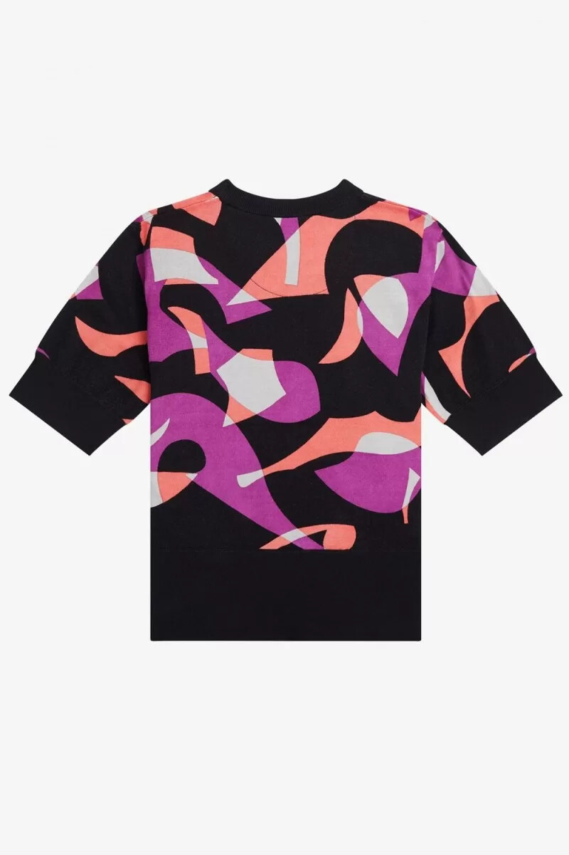 maglione da donna a maniche corte fred perry abstract nero