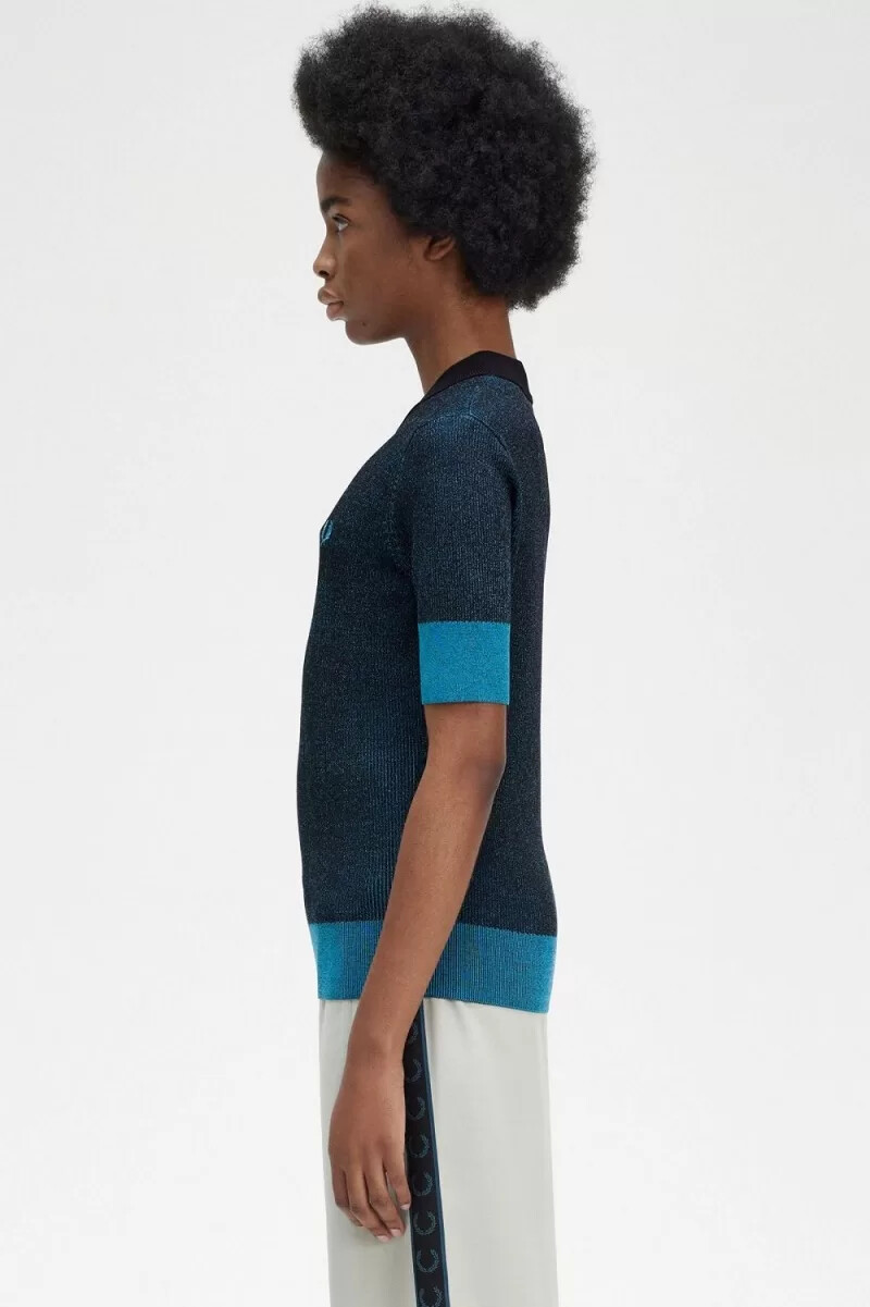 maglione da donna a maniche corte con costine a contrasto fred perry nero