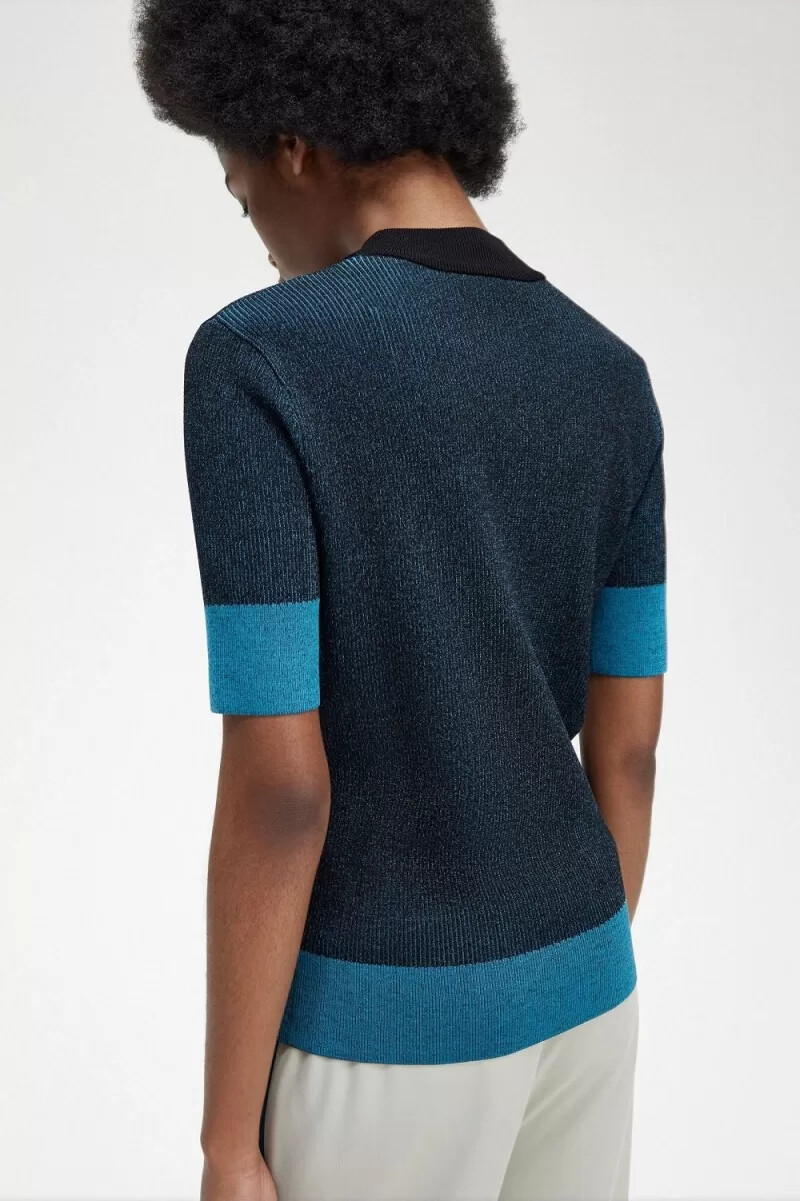 maglione da donna a maniche corte con costine a contrasto fred perry nero