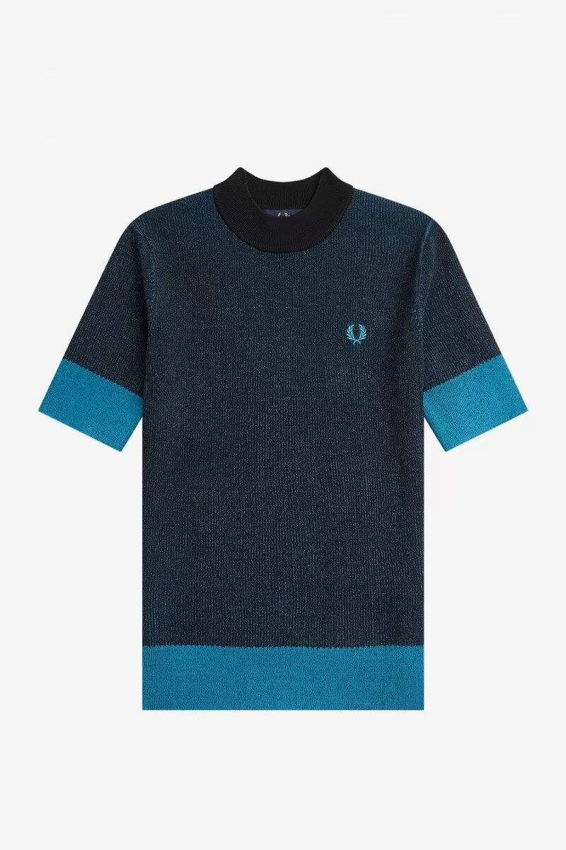 maglione da donna a maniche corte con costine a contrasto fred perry nero