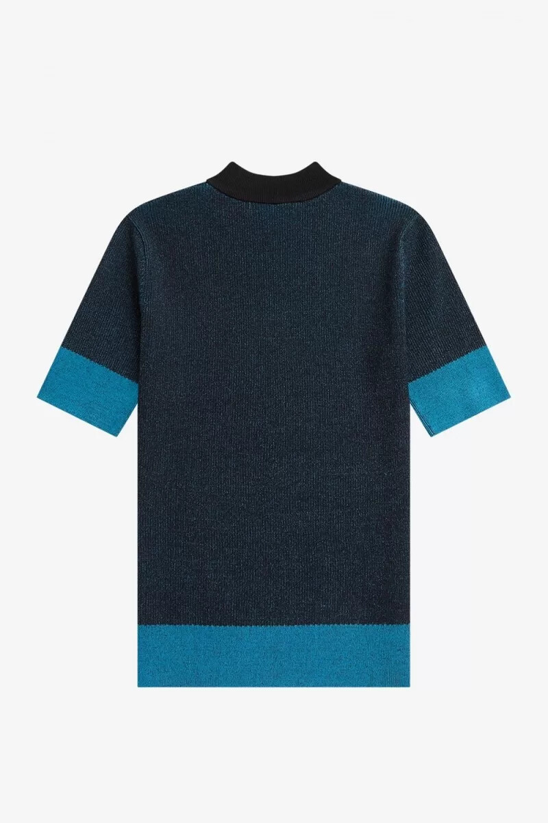 maglione da donna a maniche corte con costine a contrasto fred perry nero