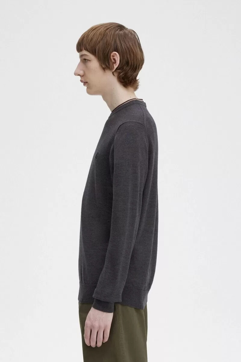 maglione girocollo classico da uomo fred perry grigio scuro mélange