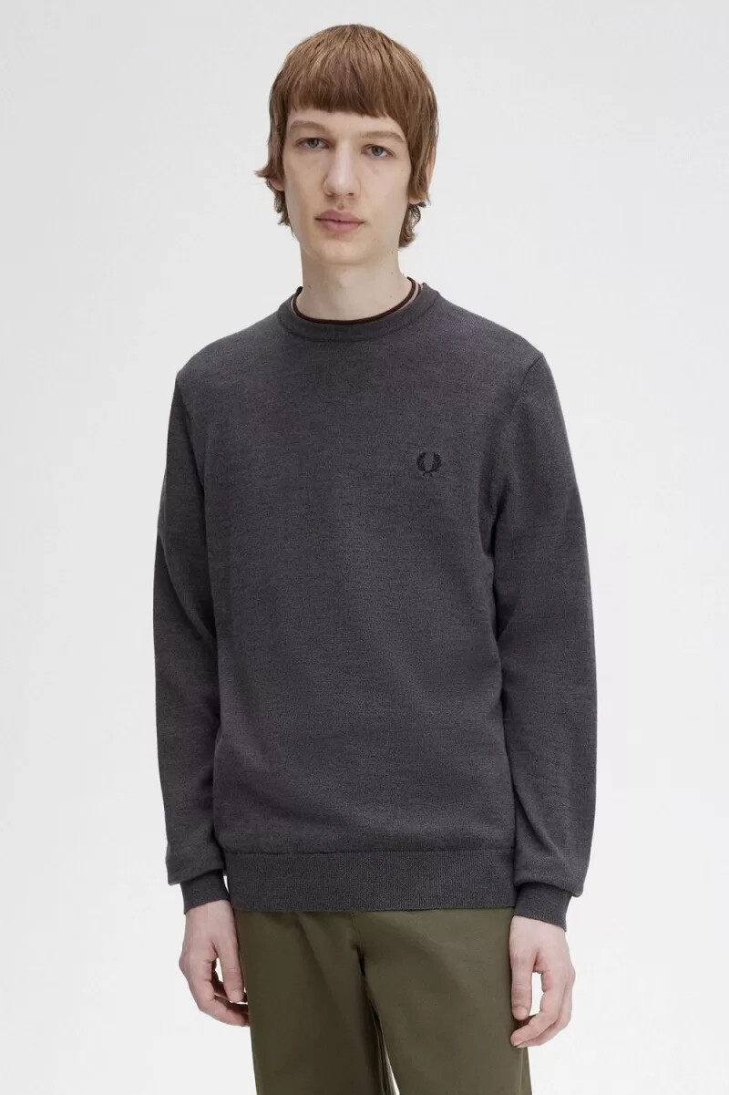 maglione girocollo classico da uomo fred perry grigio scuro mélange