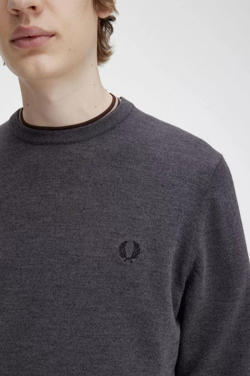 maglione girocollo classico da uomo fred perry grigio scuro mélange