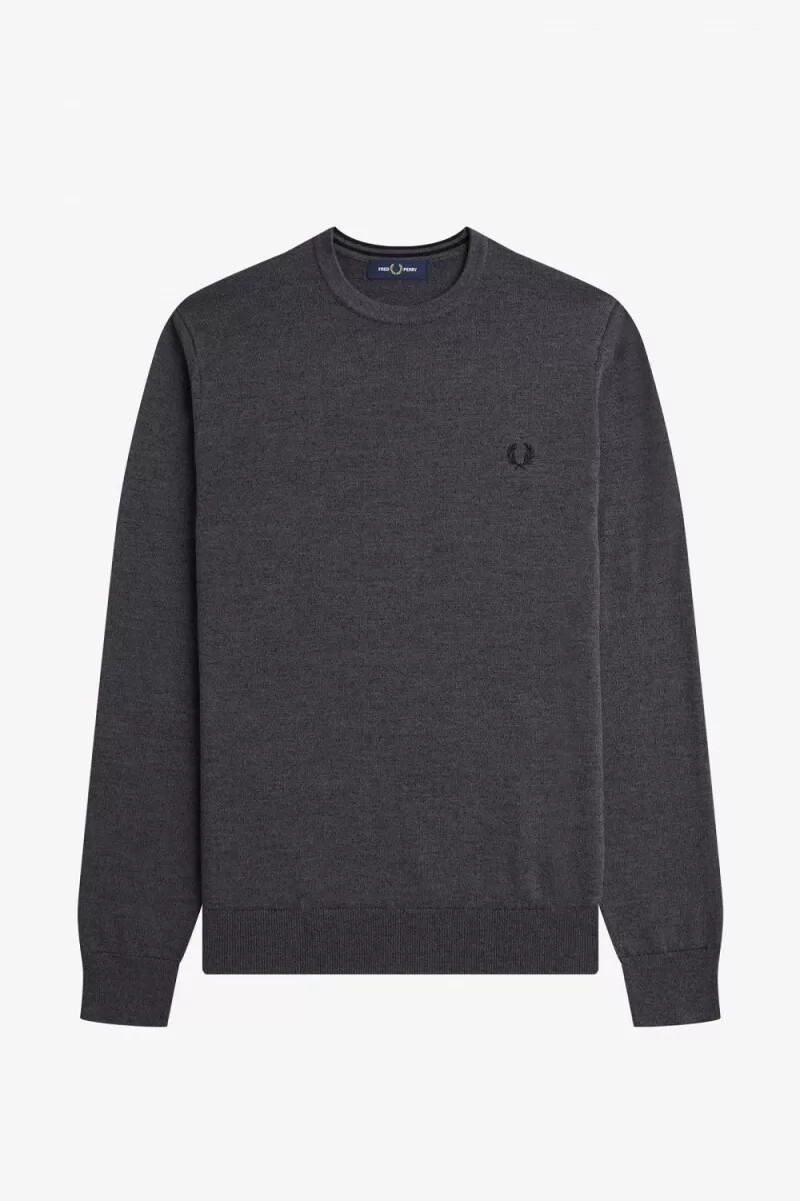 maglione girocollo classico da uomo fred perry grigio scuro mélange