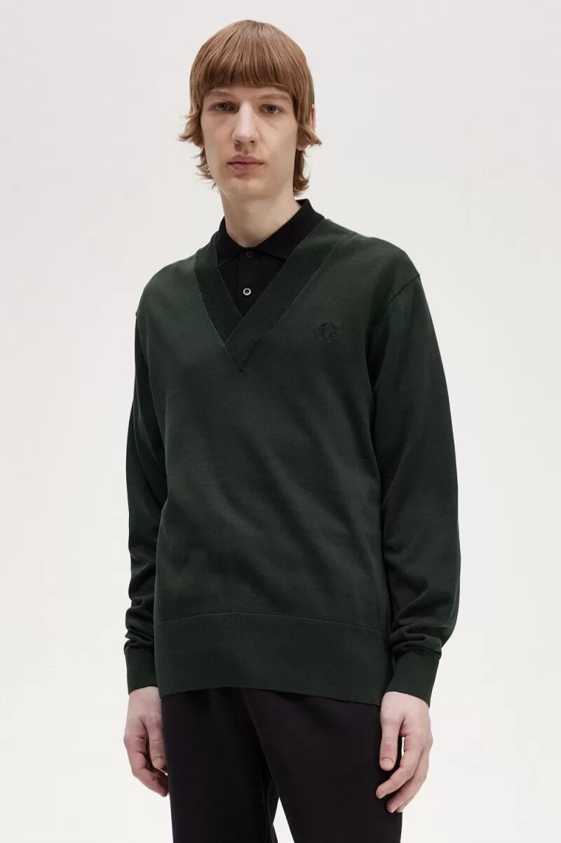 maglione da uomo con scollo a v fred perry verde notte