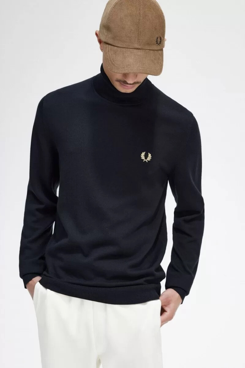 maglione a collo alto da uomo fred perry nero