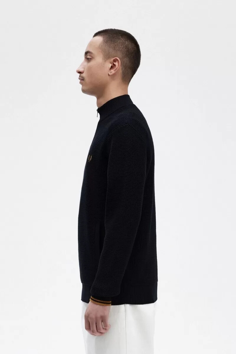 maglione da uomo fred perry waffle stitch half zip blu navy