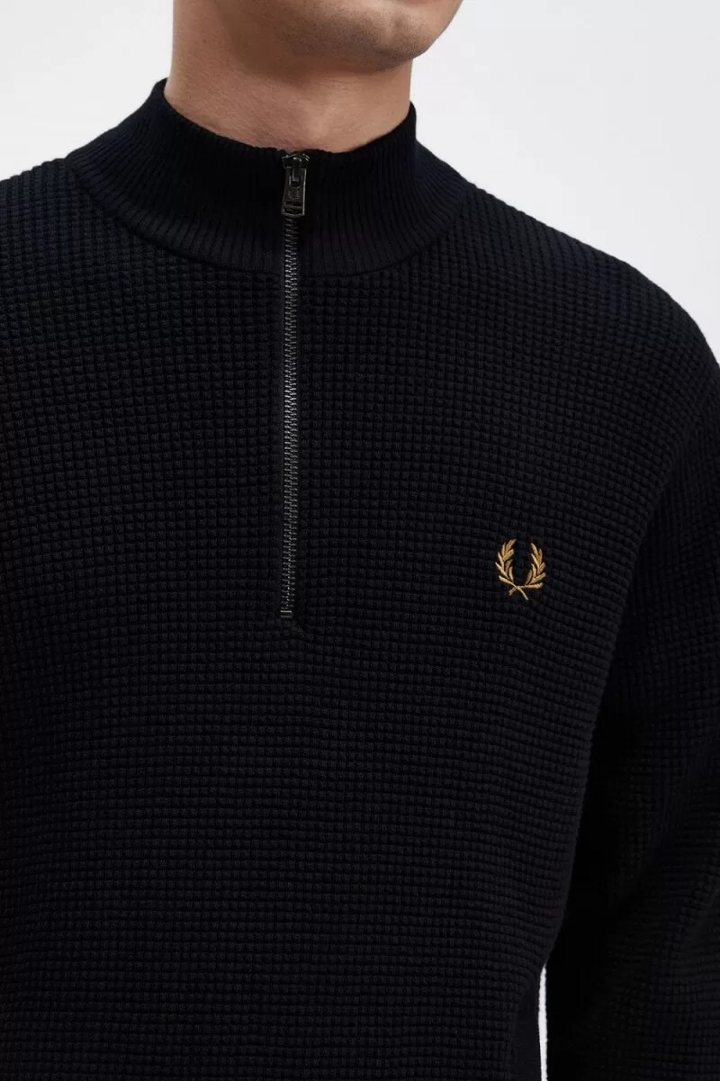 maglione da uomo fred perry waffle stitch half zip blu navy