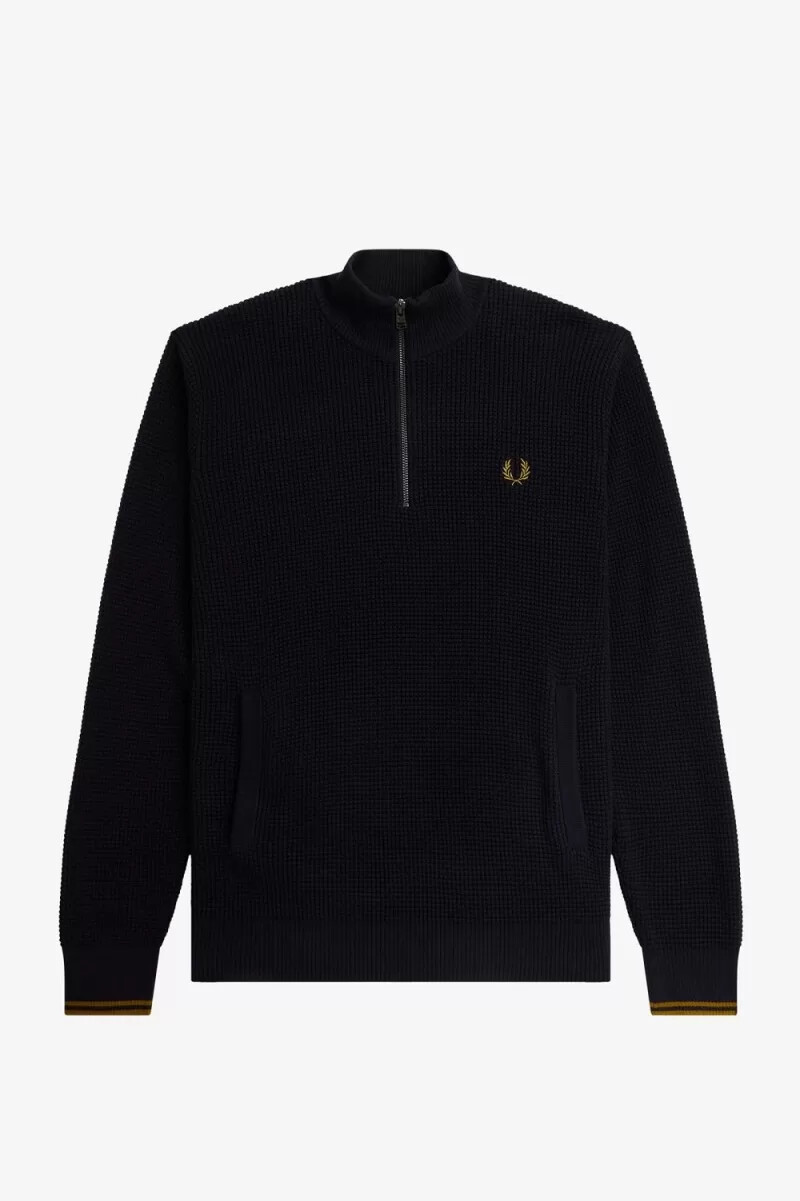 maglione da uomo fred perry waffle stitch half zip blu navy