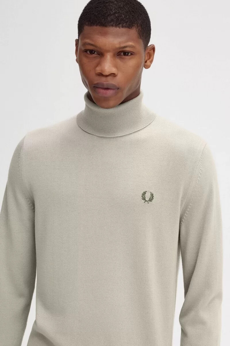 maglione a collo alto da uomo fred perry color avena scuro
