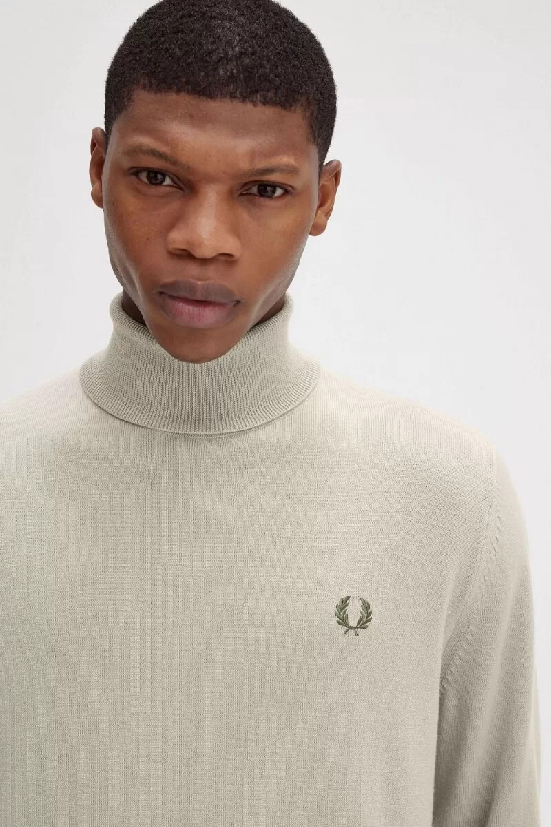 maglione a collo alto da uomo fred perry color avena scuro