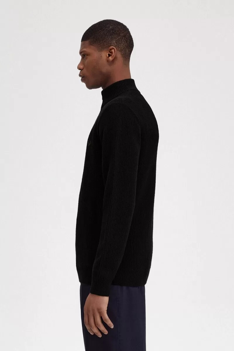 maglione da uomo fred perry textured half zip nero