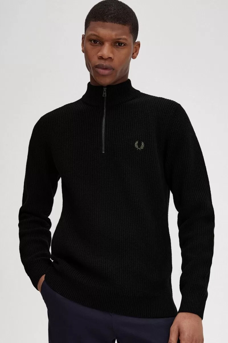 maglione da uomo fred perry textured half zip nero