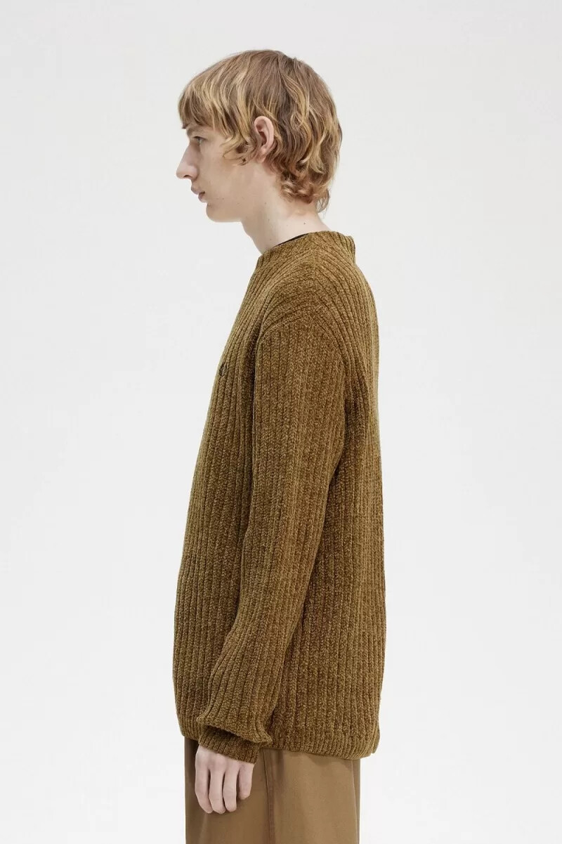 maglione da uomo fred perry chenille rib marrone