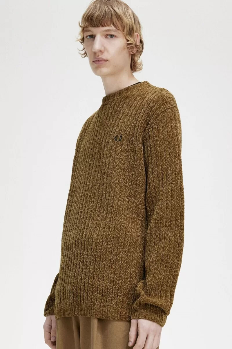 maglione da uomo fred perry chenille rib marrone