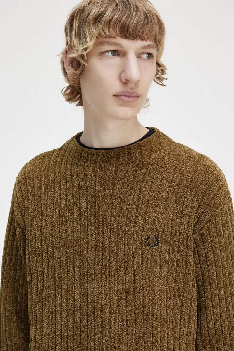 maglione da uomo fred perry chenille rib marrone