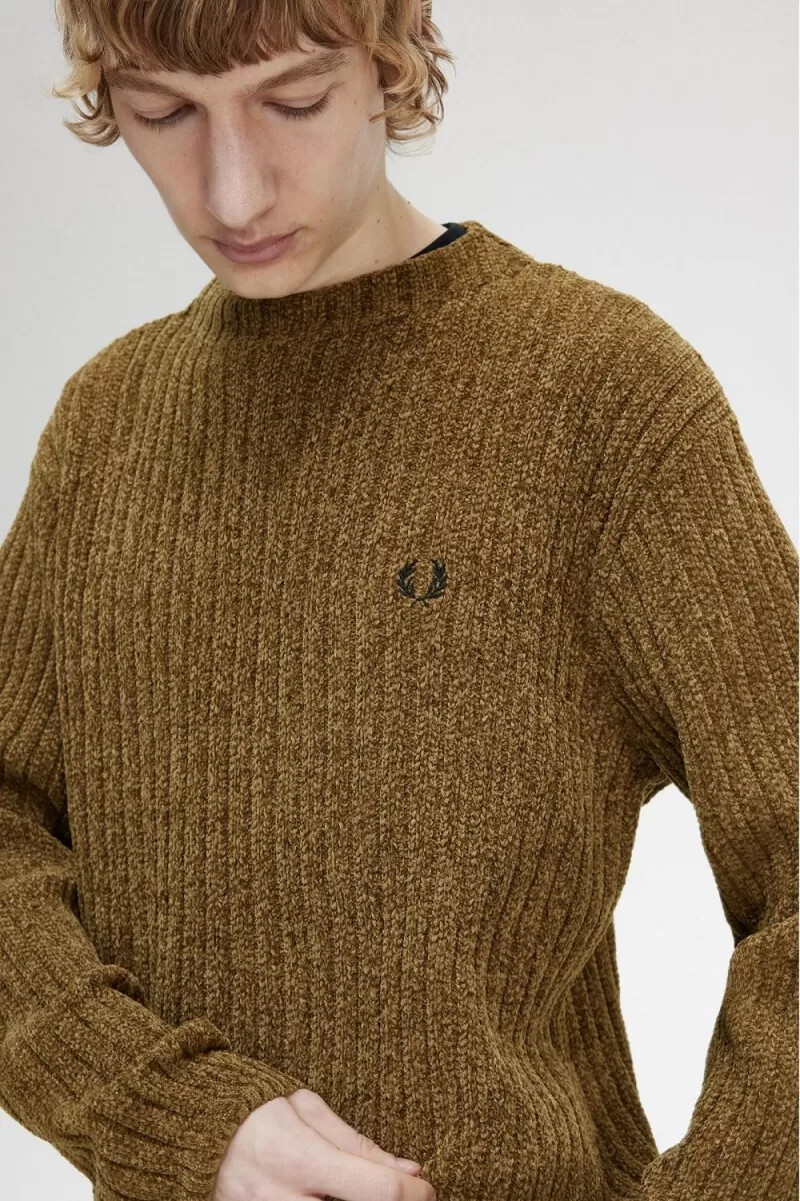 maglione da uomo fred perry chenille rib marrone