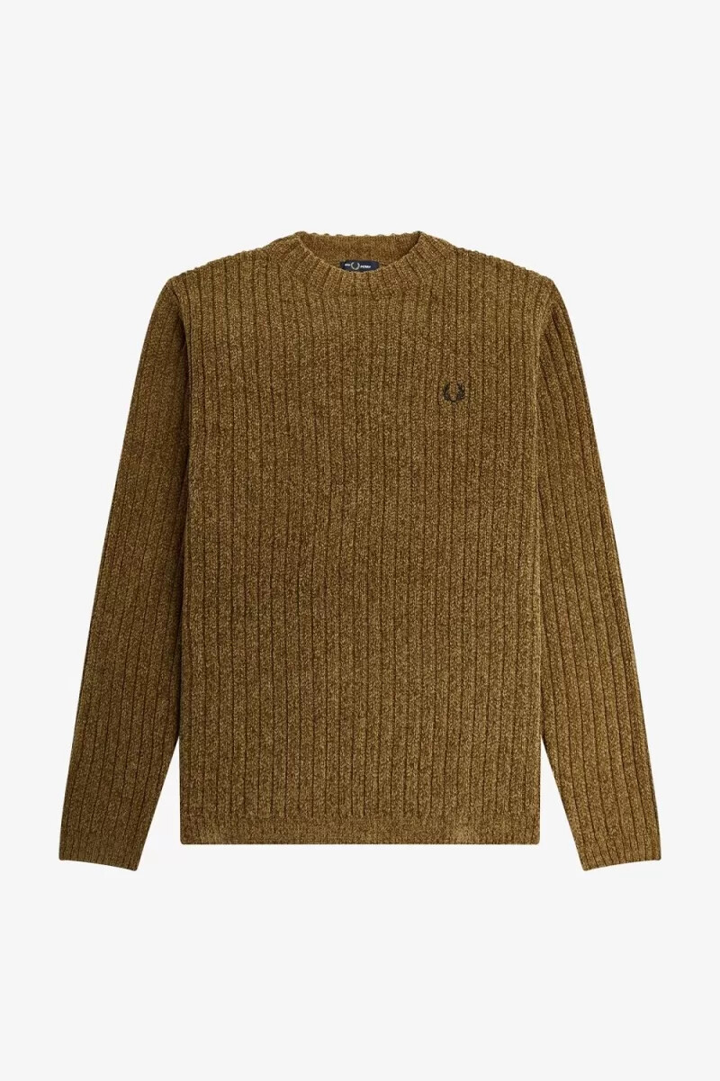 maglione da uomo fred perry chenille rib marrone