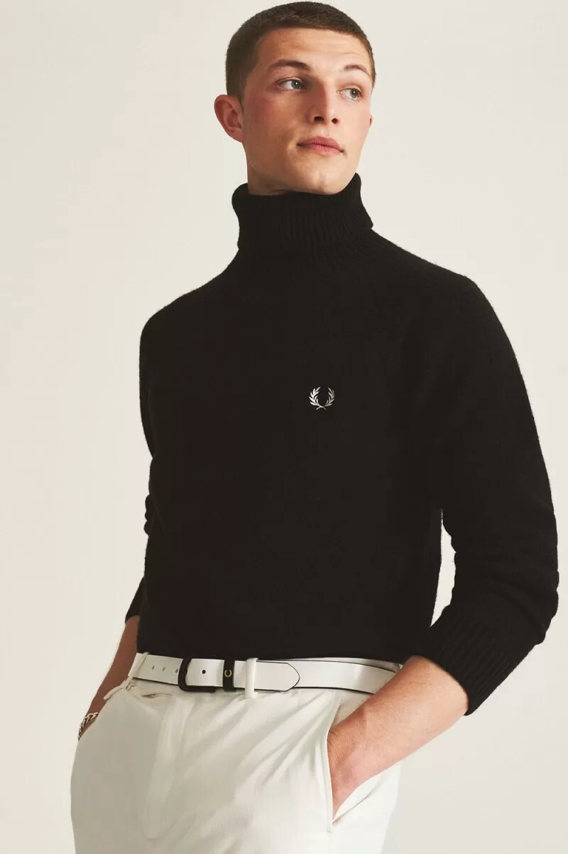 maglione a collo alto da uomo fred perry nero