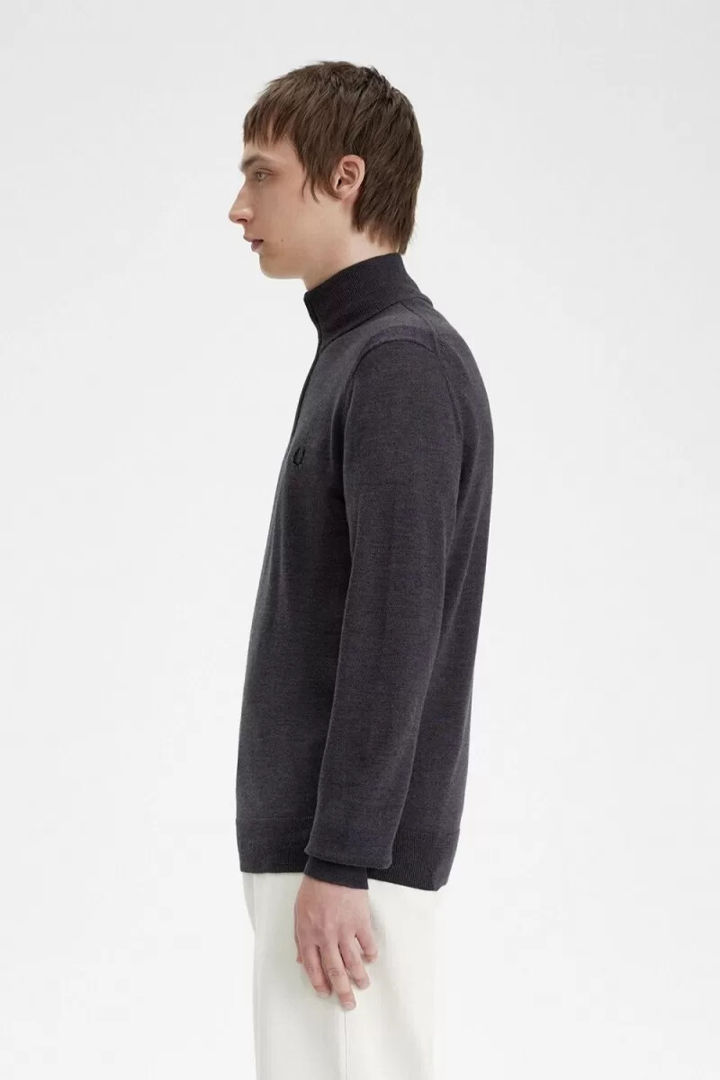 maglione da uomo fred perry classic half zip grigio scuro mélange