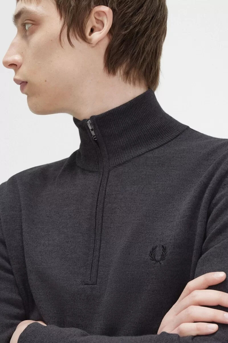 maglione da uomo fred perry classic half zip grigio scuro mélange