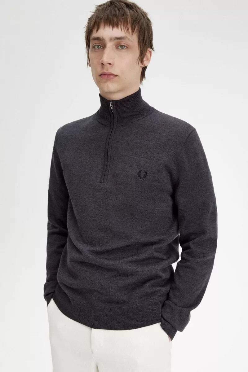 maglione da uomo fred perry classic half zip grigio scuro mélange
